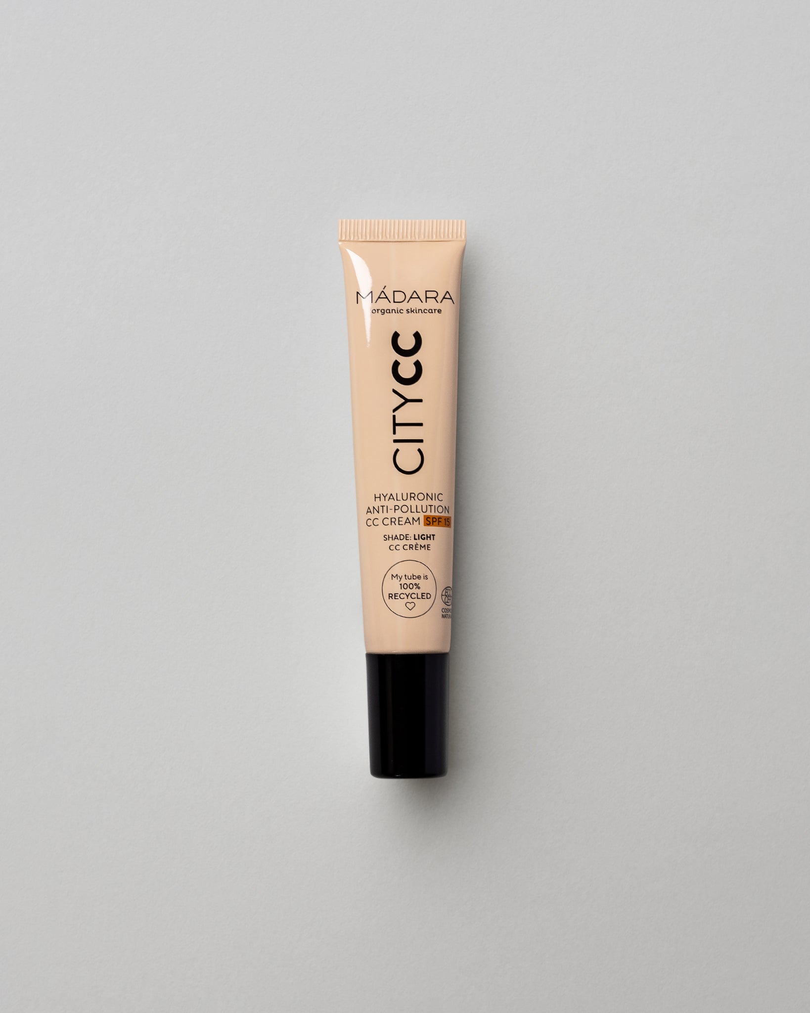 MÁDARA Organic Skincare hyaluronic anti pollution cc cream light travel size SM3411 15 face cream product photo on plain background.