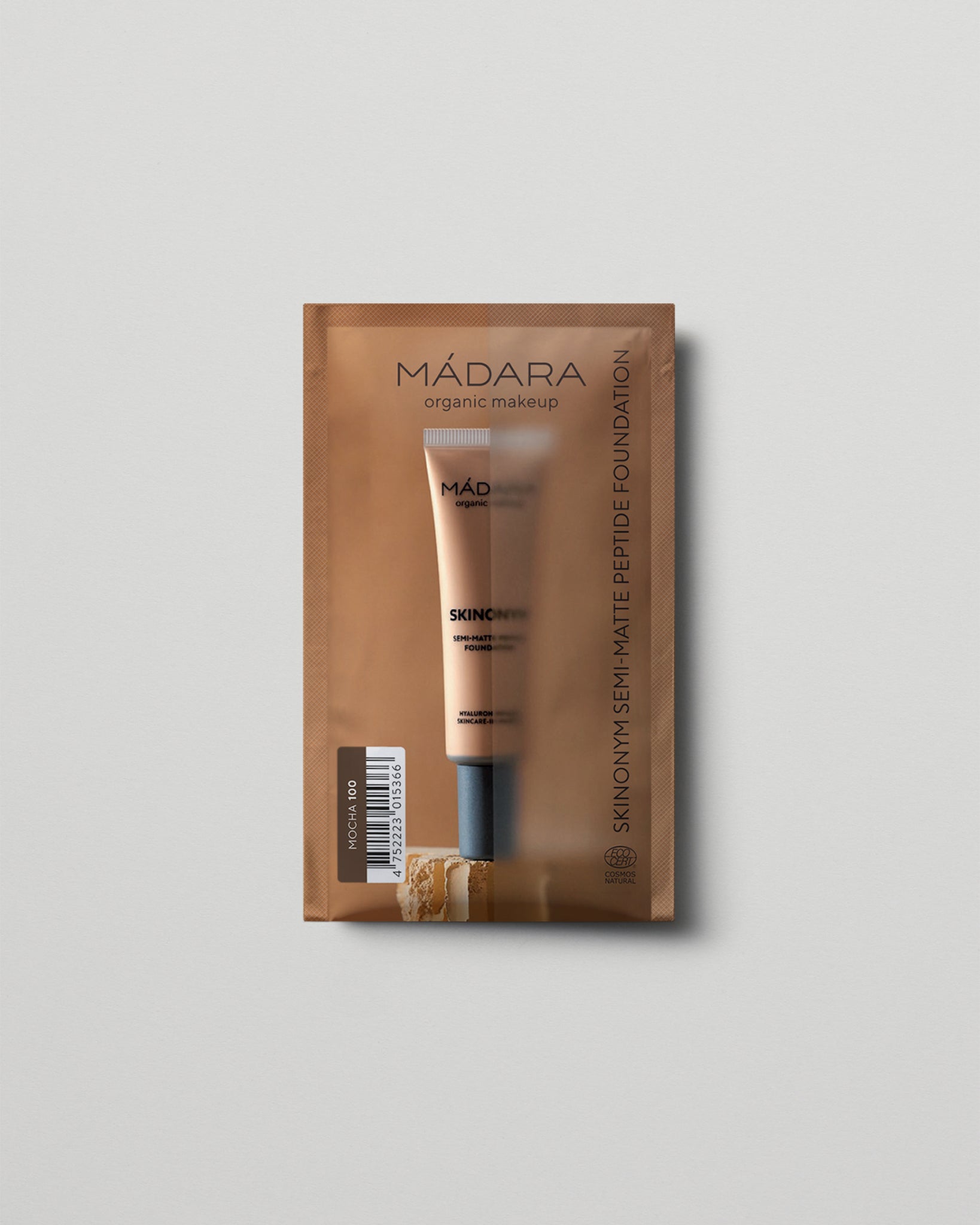 MÁDARA Organic Skincare semi matte peptide foundation mocha 2ml SC6099 2 foundation product photo on plain background.